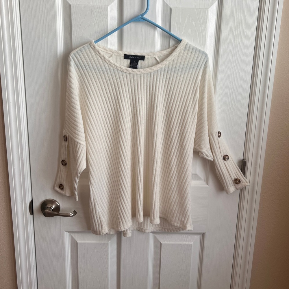 Adele & May Ribbed Knit Button Sleeve Top Casual Pullover‎ Sweater Medium